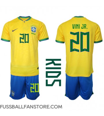 Brasilien Vinicius Junior #20 Replik Heimtrikot Kinder WM 2022 Kurzarm (+ Kurze Hosen)
